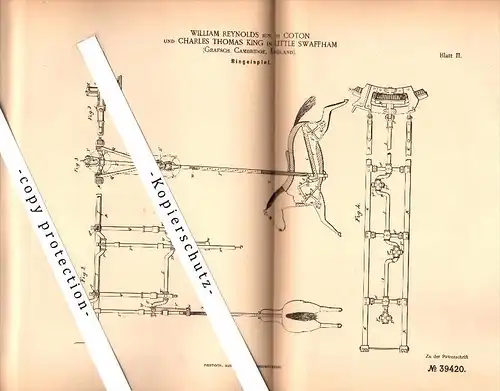 Original Patent - W. Reynolds in Coton und Ch. King in Little Swaffham , 1886 , carousel , Karussell  !!!
