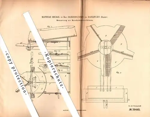 Original Patent - Mathias Heckel in Bad Silberbrunnen b. Bahlingen , 1886 , Handsäemaschine , Landwirtschaft , Agrar !!!