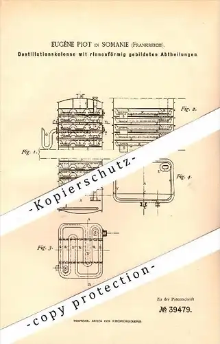 Original Patent - Eugene Piot à Somanie , 1886 , Appareil de distillation , alcool , distillerie !!!