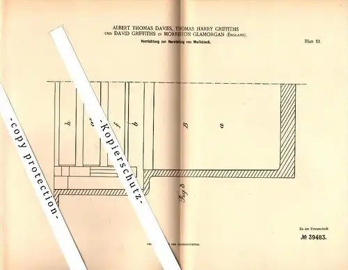 Original Patent - A. Davies and Th. Griffiths in Morriston Glamorgan , 1886 , Production of sheet metal !!!