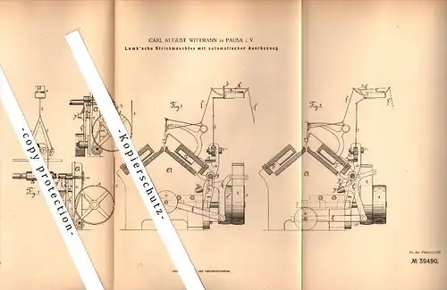 Original Patent - Carl August Wittmann in Pausa i.V. , 1886 , Strickmaschine , Strickerei , Pausa-Mühltroff !!!