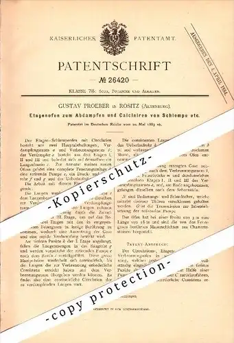 Original Patent - Gustav Proeber in Rositz / Altenburg , 1883 , Etagenofen für Schlempe !!!