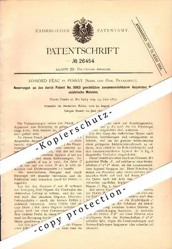 Original Patent - Edmond Féau à Pussay , Seine et Oise , 1883 , Appareil pour moteurs électriques   !!!