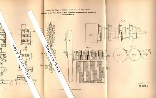 Original Patent - Edmond Féau à Pussay , Seine et Oise , 1883 , Appareil pour moteurs électriques   !!!