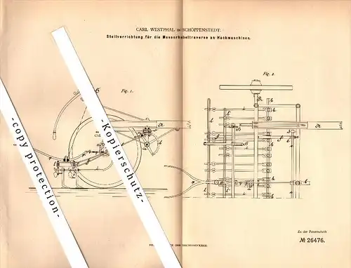 Original Patent - Carl Westphal in Schöppenstedt b. Wolfenbüttel , 1883 , Messerhebeltraverse an Hackmaschinen , Agrar !