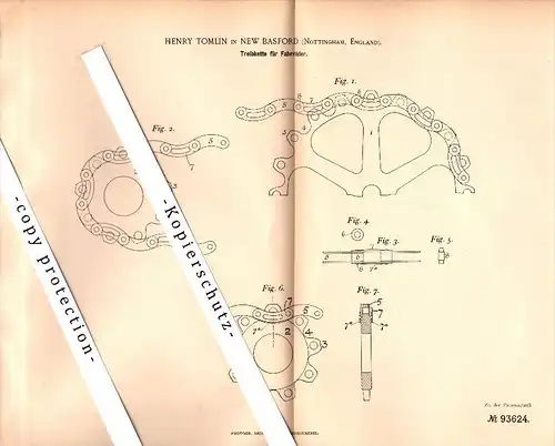 Original Patent - Henry Tomlin in New Basford , Nottingham , 1896 , transmission chain for bicycles  !!!