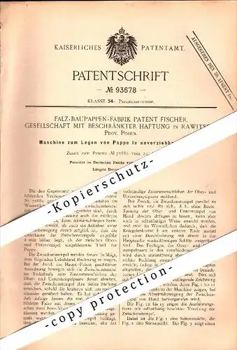 Original Patent - Baupappen-Fabrik Patent Fischer in Rawitsch / Rawicz , 1897 , Maschine für Pappe , Papierfabrik !!!