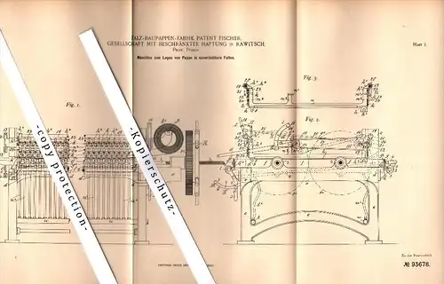 Original Patent - Baupappen-Fabrik Patent Fischer in Rawitsch / Rawicz , 1897 , Maschine für Pappe , Papierfabrik !!!