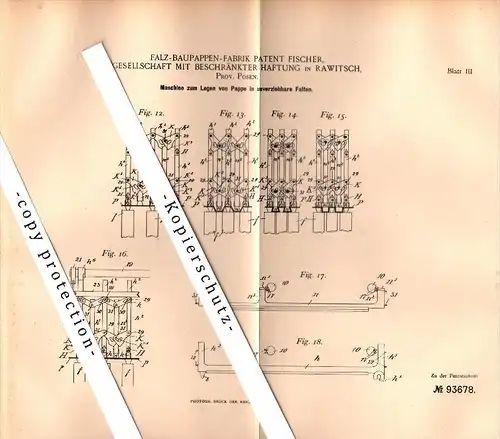 Original Patent - Baupappen-Fabrik Patent Fischer in Rawitsch / Rawicz , 1897 , Maschine für Pappe , Papierfabrik !!!
