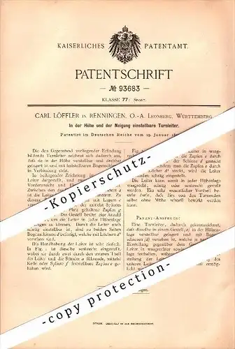 Original Patent - Carl Löffler in Renningen b. Leonberg , 1897 , einstellbare Turnleiter  , Turnen , Leichtathletik !!!