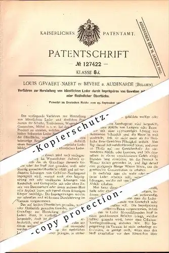 Original Patent - Louis Gevaert-Naert in Bevere b. Audenarde , 1900 , Herstellung von künstlichem Leder , Oudenaarde !!!