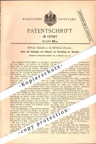 Original Patent - Henri Terlin à Lunéville , 1900 , Boussoles avec l'arc , géométrie !!!