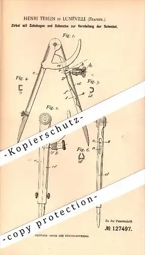 Original Patent - Henri Terlin à Lunéville , 1900 , Boussoles avec l'arc , géométrie !!!