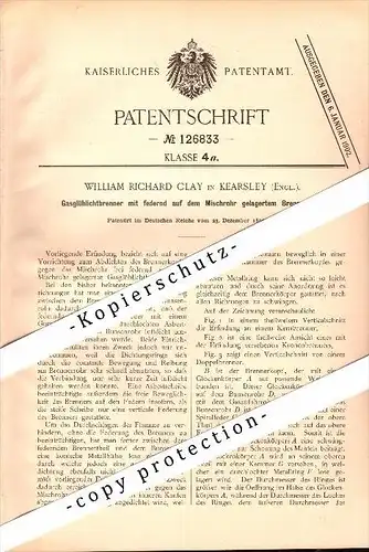 Original Patent - W.R. Clay in Kearsley , England , 1899 , Burners for gas Light , lamps !!!