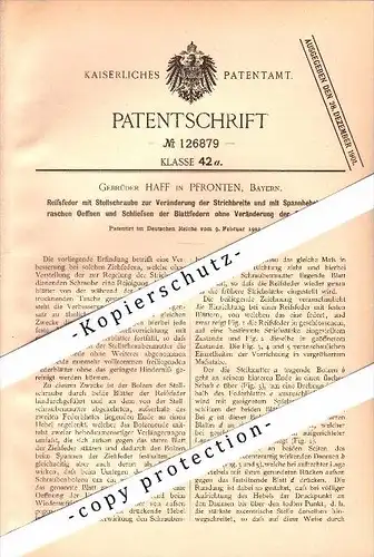 Original Patent - Gebrüder Haff in Pfronten b. Kempten , 1901 , Reißfeder mit Stellschraube , Architekt !!!