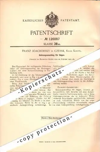 Original Patent - Franz Joachimsky in Czersk , Kreis Konitz , 1901 , Gehrungsanschlag für Sägen , Tischlerei , Heiderode