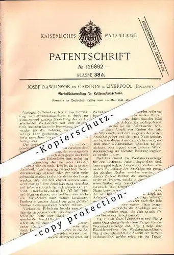 Original Patent - Josef Rawlinson in Garston b. Liverpool , 1901 , Apparatus for chain machine !!!