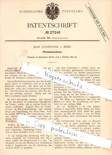 Original Patent - Jean Haussener in Bern , 1883 , Pferdeladenschoner , Pferde !!!