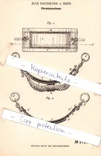 Original Patent - Jean Haussener in Bern , 1883 , Pferdeladenschoner , Pferde !!!