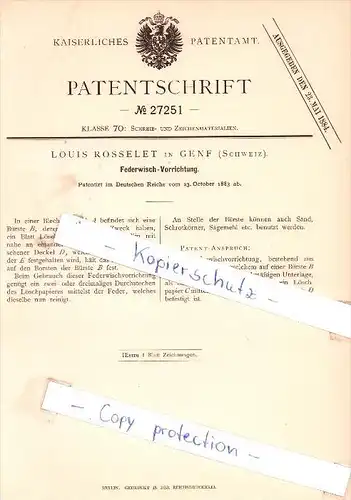 Original Patent - Louis Rosselet in Genf , Schweiz , 1883 , Federwisch-Vorrichtung !!!
