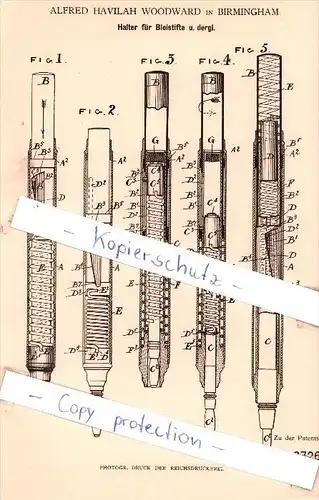Original Patent - Alfred Havilah Woodward in Birmingham , 1883 , Halter für Bleistifte , Bleistift !!!