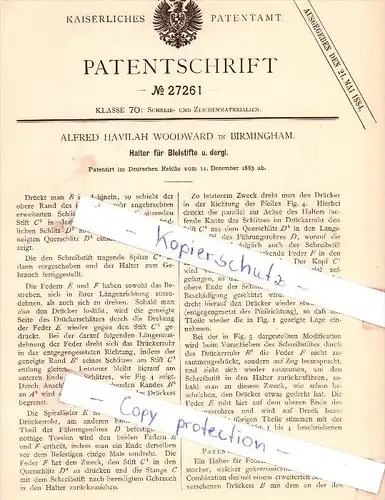 Original Patent - Alfred Havilah Woodward in Birmingham , 1883 , Halter für Bleistifte , Bleistift !!!