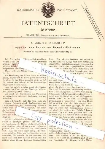 Original Patent - C. Verch in Kolmar i. P. , 1883 , Apparat zum Laden von Gewehr-Patronen !!!