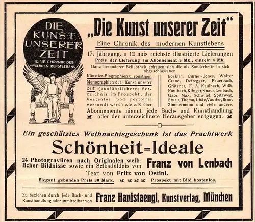 original Werbung - 1905 - Kunst unserer Zeit , Franz von Lenbach und Fritz von Ostini , F. Hanfstaengl in München !!!