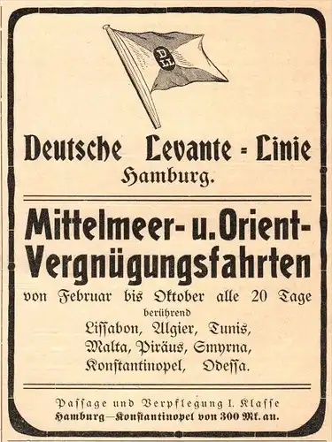 original Werbung - 1905 - Deutsche Levante-Linie , Hamburg , Mittelmeer- und Orient , Odessa , Konstantinopel , Lloyd !