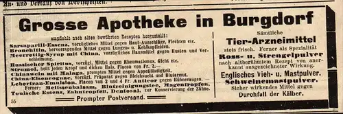 original Werbung - 1911 - Apotheke in Burgdorf , Tier-Arznei , Tierarzt !!!