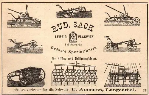 original Werbung - 1911 - Spezialfabrik für Pflüge und Drillmaschinen , U. Ammann in Langenthal  !!!