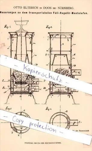 Original Patent - Otto Elterich in Doos bei Nürnberg , 1881 , Füll-Regulir-Mantelofen !!!