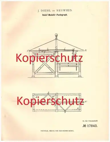 Original Patent - J. Diehl in Neuwied , 1881 , Relief-Modellir-Pantograph !!!