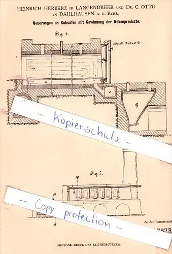 Original Patent -  H. Herberz in Langendreer und Dr. C. Otto in Dahlhausen a. d. Ruhr , 1881 , !!!