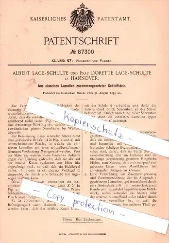 Original Patent - A. und Frau D. Lage-Schulte in Hannover , 1895 , Schleifstein !!!