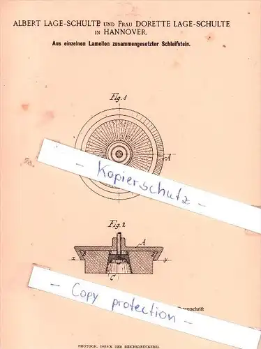 Original Patent - A. und Frau D. Lage-Schulte in Hannover , 1895 , Schleifstein !!!