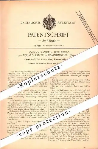 Original Patent - E. Kämpf in Werlsberg / Vrsek und Joachimsthal / Jáchymov , 1895 , Halsbinden und Handschuhe !!!