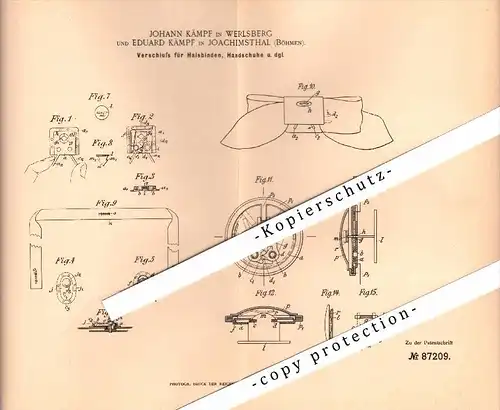 Original Patent - E. Kämpf in Werlsberg / Vrsek und Joachimsthal / Jáchymov , 1895 , Halsbinden und Handschuhe !!!