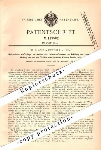 Original Patent - Ed. Blanc in Pinchat b. Genf / Geneve , 1899 , Hydraulische Kraftanlage !!!