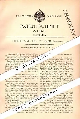 Original Patent - Richard Dassdorff in Weilbach , Unterfranken , 1900 , Schablonierapparat für Gießerei !!!