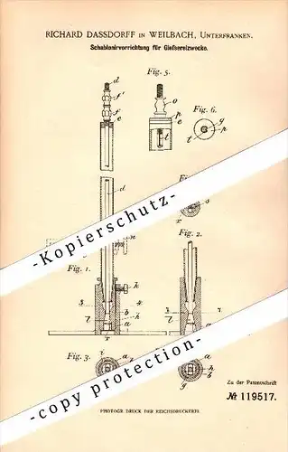 Original Patent - Richard Dassdorff in Weilbach , Unterfranken , 1900 , Schablonierapparat für Gießerei !!!