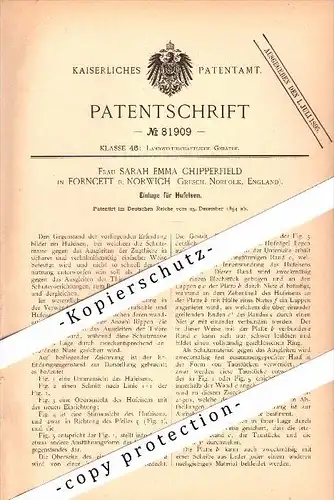 Original Patent - Sarah Chipperfield in Forncett b. Norwich , 1894 , Insert for horseshoes , horses , Norfolk !!!