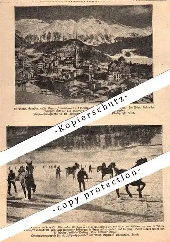 original Zeitungsausschnitt - 1911 - St. Moritz , Engadin , Pferderennen , Schlittensport !!!