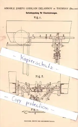 Original Patent - Aimable Joseph Ghislain Delannoy in Tournay , Belgien , 1881 , Kupplung für Eisenbahn !!!