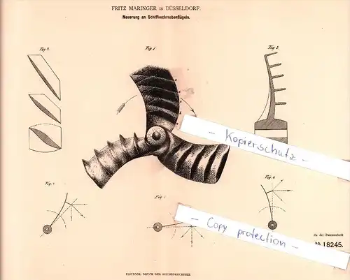 Original Patent - Fritz Maringer in Düsseldorf , 1881 , Neuerung an Schiffsschraubenflügeln !!!