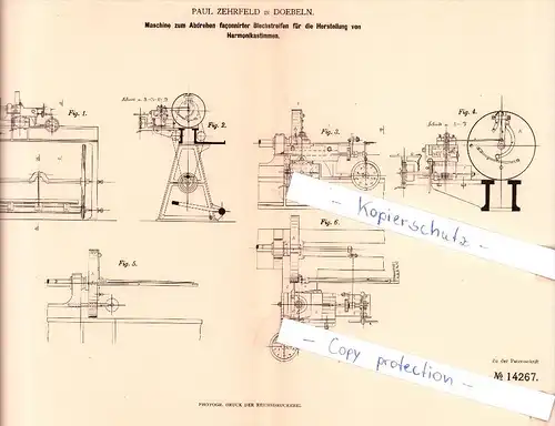Original Patent - Paul Zehrfeld in Doebeln , 1880 , Mechanische Metallbearbeitung , Döbeln !!!