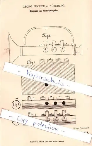 Original Patent - Georg Fischer in Nürnberg , 1880 , Kindertrompeten , Trompete , trumpet , brass !!!