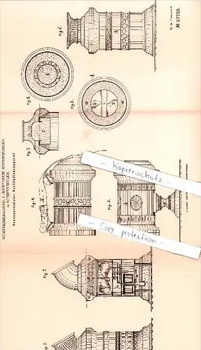 Original Patent - Württembergische Uhrenfabrik Schwenningen in Schwenningen , 1883 ,  Ventilationsapparat , Uhren !!!