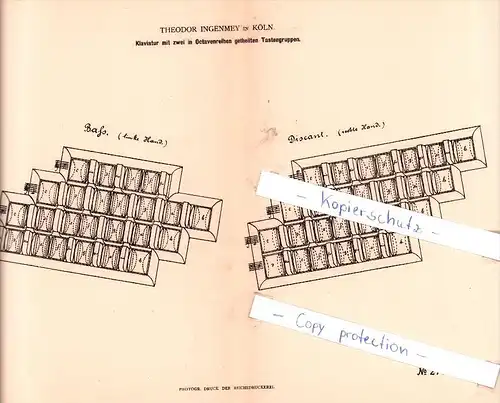 Original Patent - T. Ingenmey in Köln , 1884 , Klaviatur , Musikalische Instrumente !!!