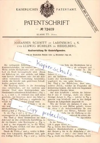 Original Patent - J. Schmitt in Ladenburg a. N. und L. Bührlen in Heidelberg , 1892 ,  !!!
